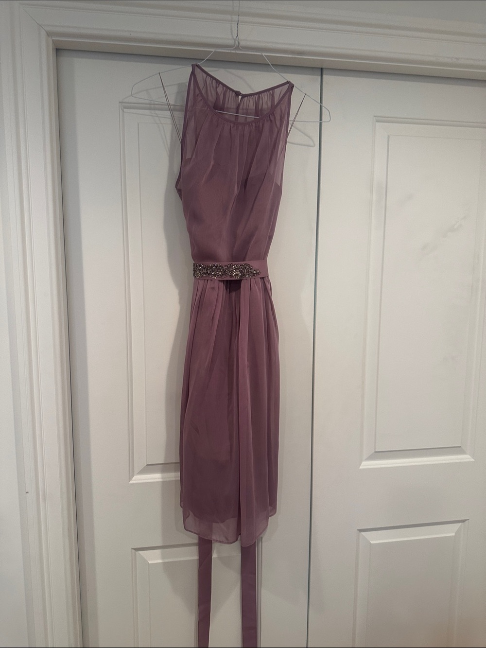 Adrianna Papell Mauve Sleeveless Chiffon Midi Dress with Beaded Waistband
